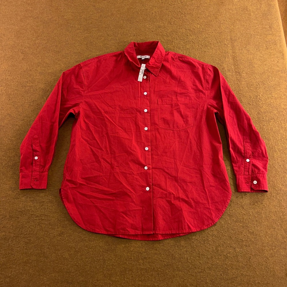 Madewell Womens Medium Red Long Sleeve Cotton Button Down Shirt NWT